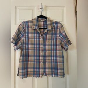 Koret Vintage Plaid Button-Down Shirt in Blue, Tan & Red